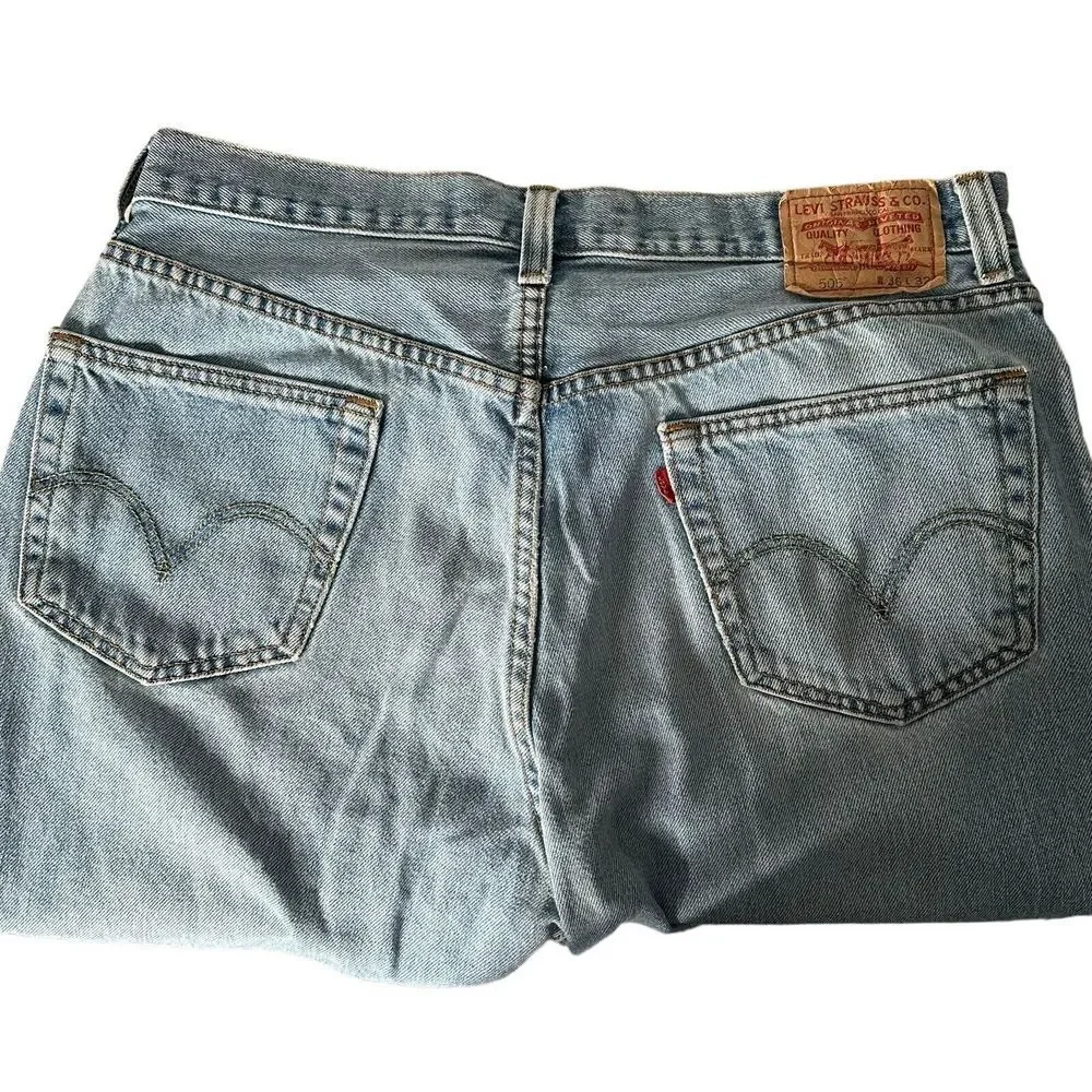 Levis 505 Regular‎ Fit Mens Blue Jeans Size 36 x 32 Distressed Grunge Fray Hem